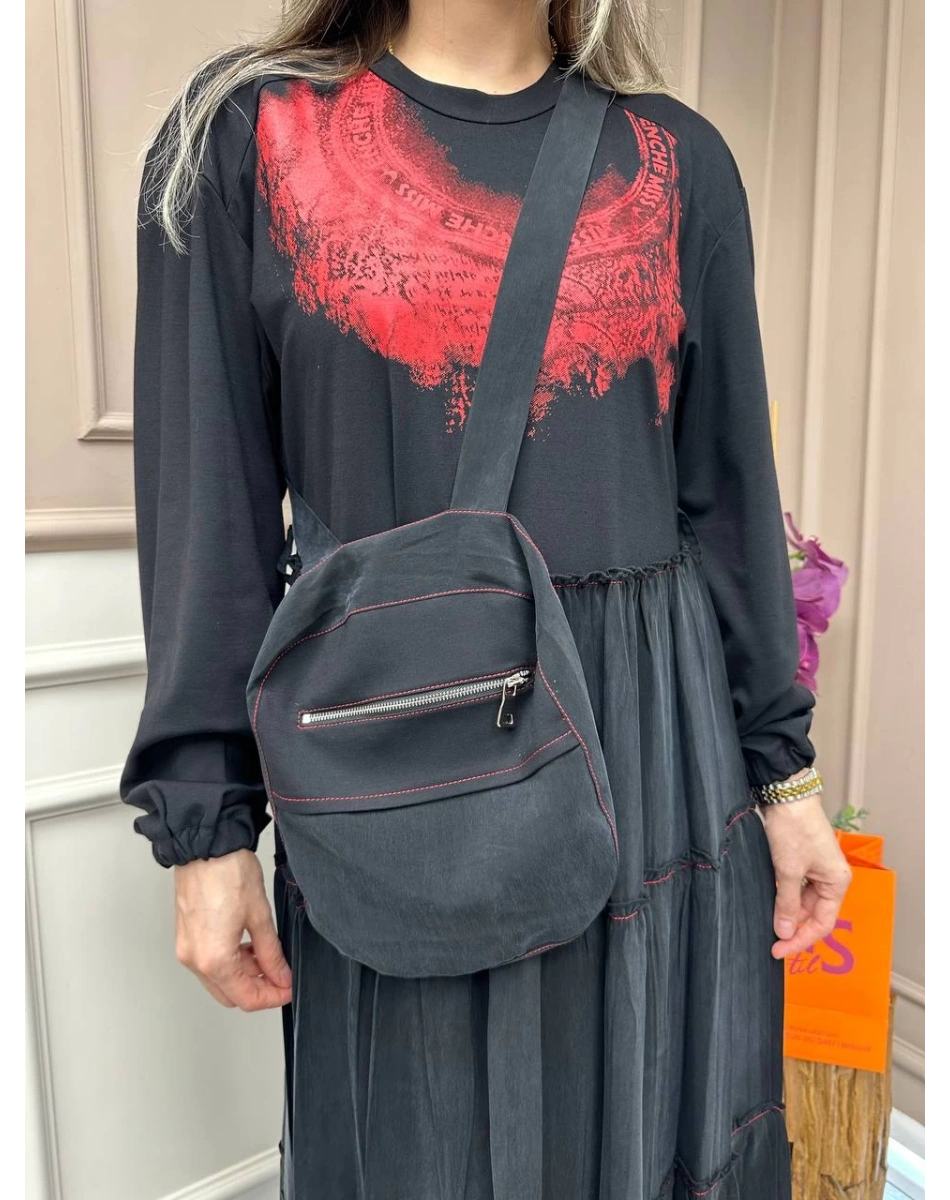 Misswhence 37834 Siyah Baskı Detaylı Elbise