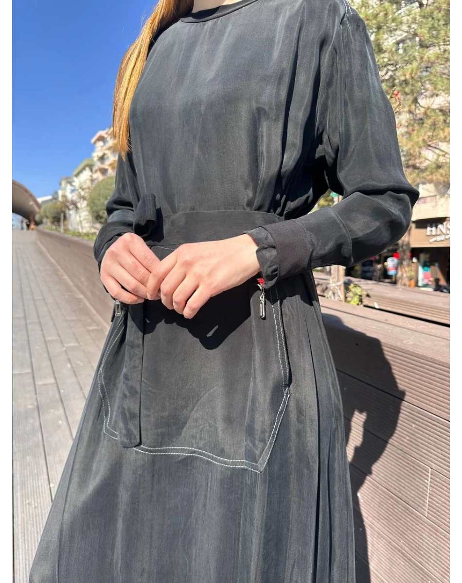 Misswhence 37838 Siyah Etek Ucu Detaylı Elbise