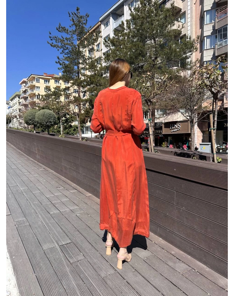 Misswhence 37838 Turuncu Etek Ucu Detaylı Elbise