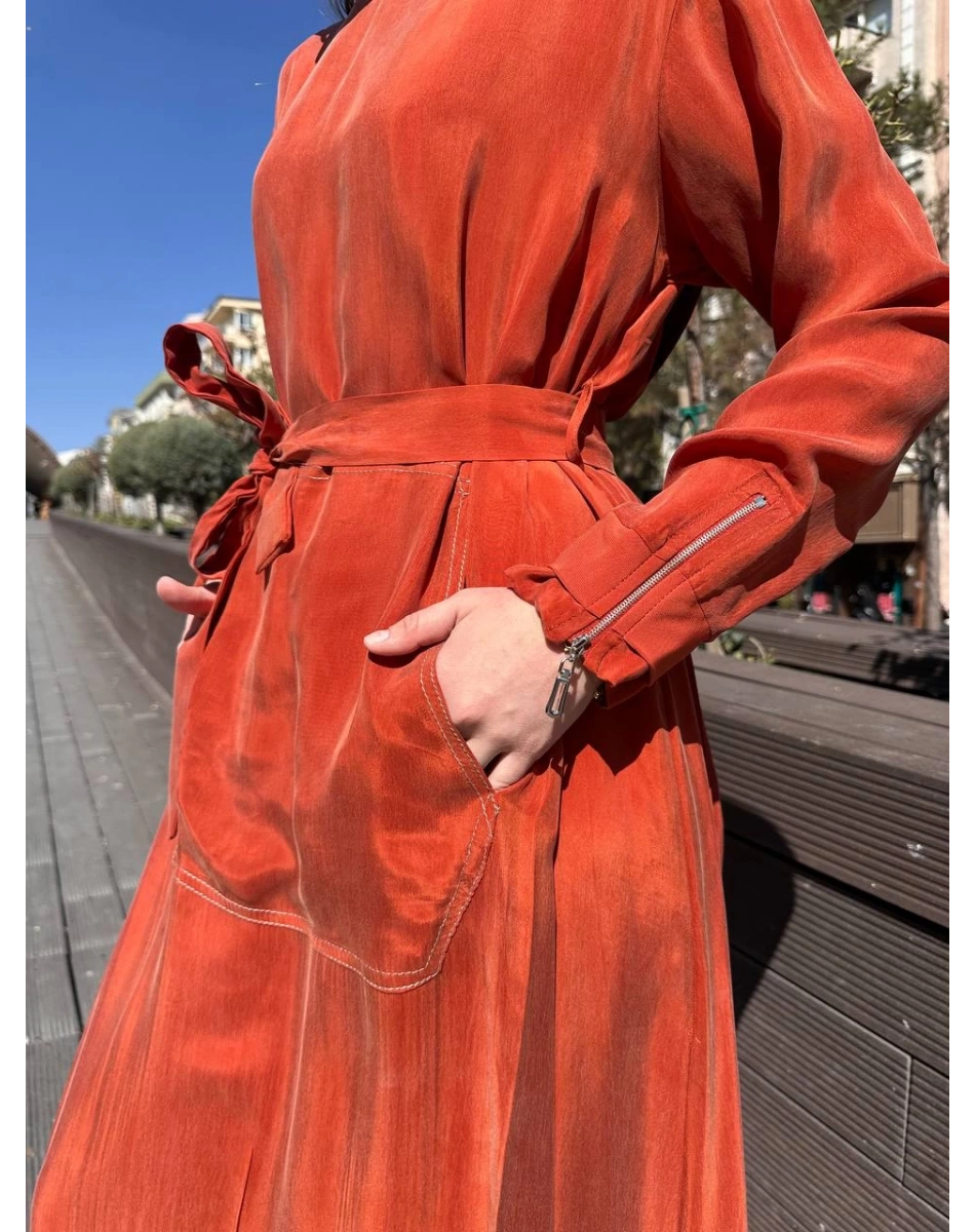 Misswhence 37838 Turuncu Etek Ucu Detaylı Elbise