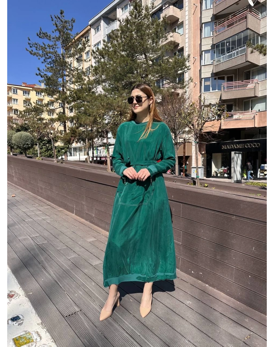 Misswhence 37838 Yeşil Etek Ucu Detaylı Elbise