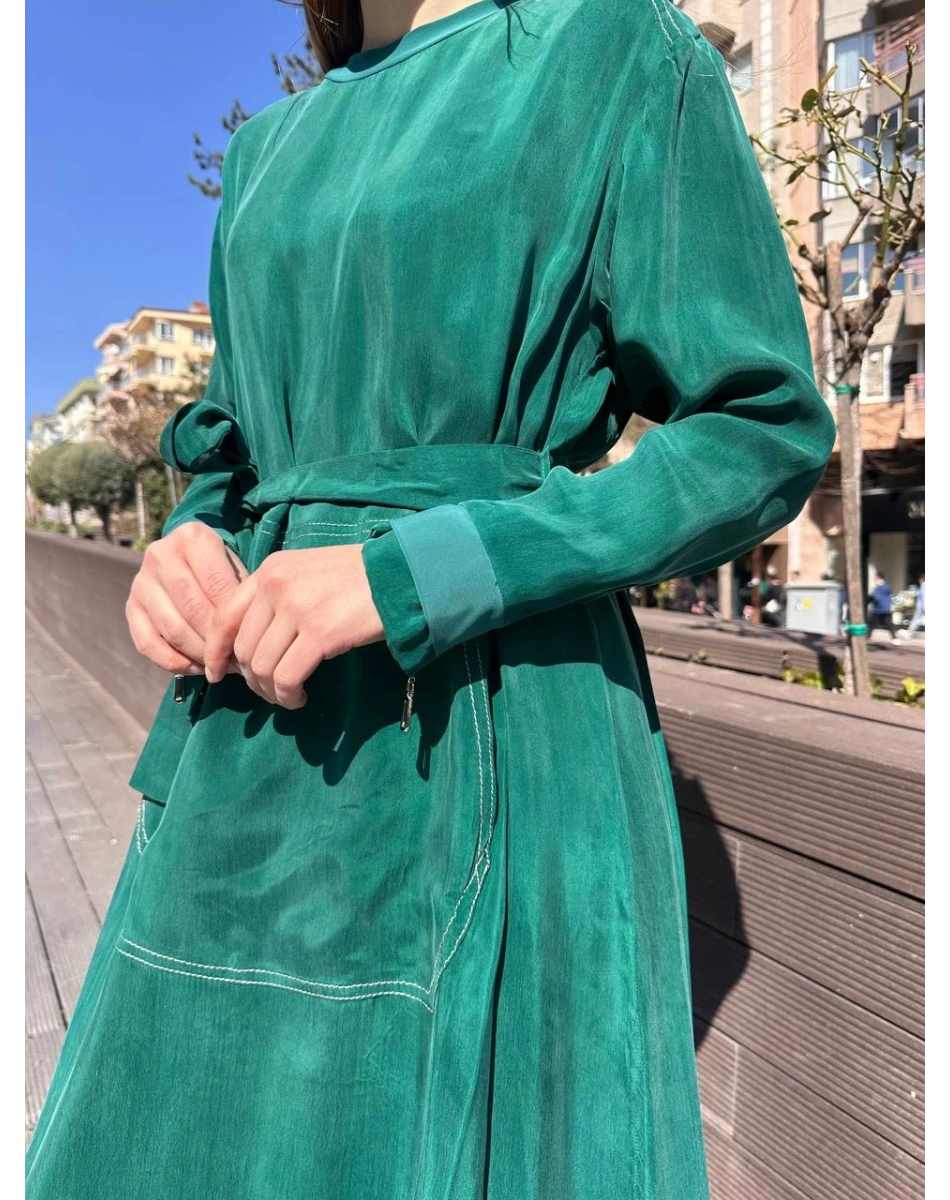 Misswhence 37838 Yeşil Etek Ucu Detaylı Elbise