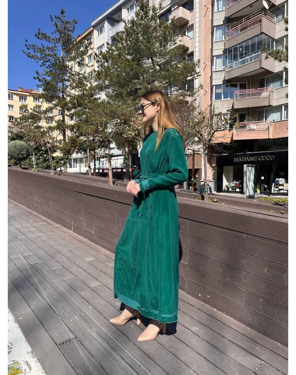 Misswhence 37838 Yeşil Etek Ucu Detaylı Elbise