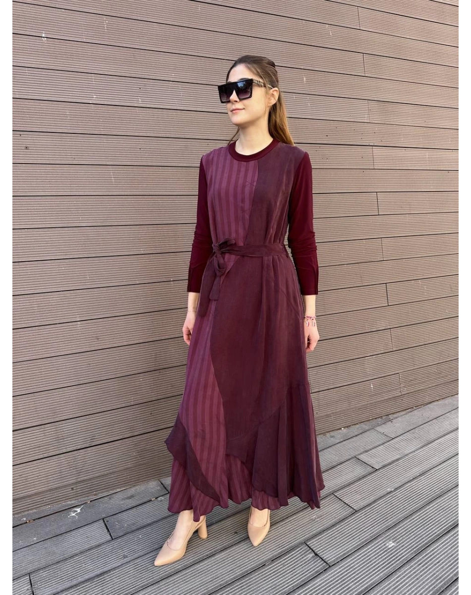 Misswhence 37839 Bordo İpek Elbise