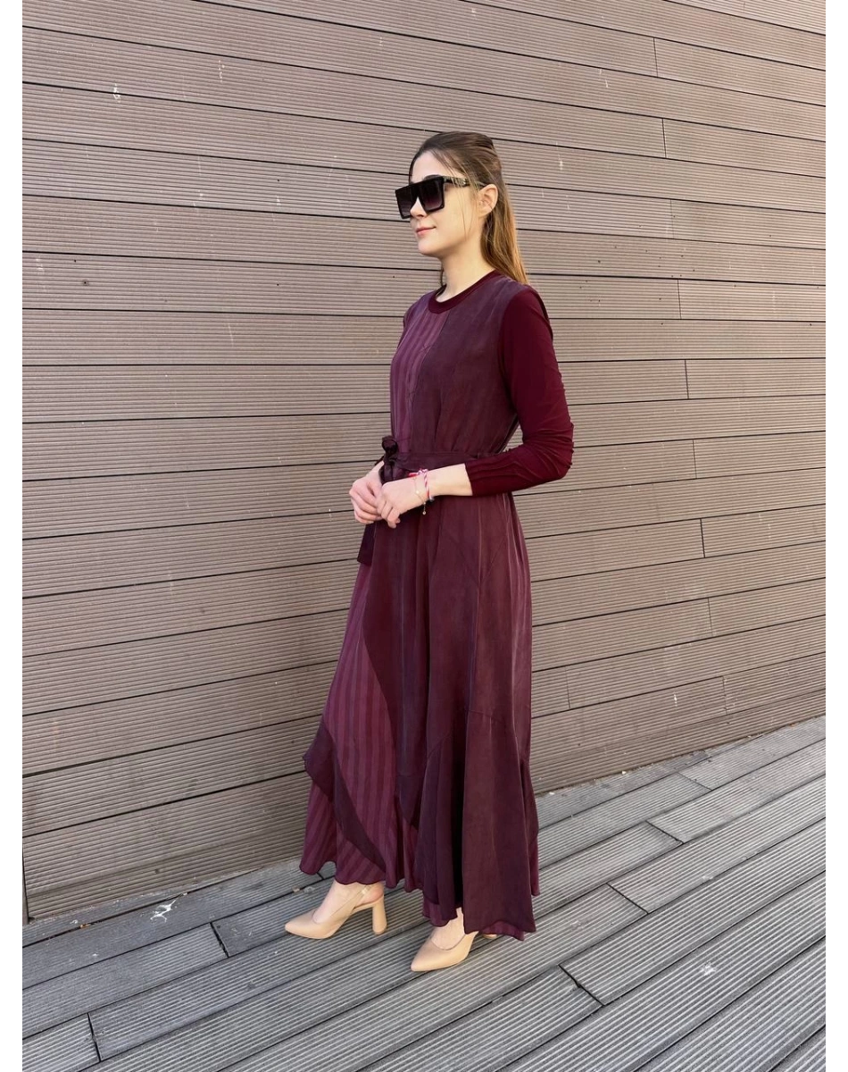 Misswhence 37839 Bordo İpek Elbise