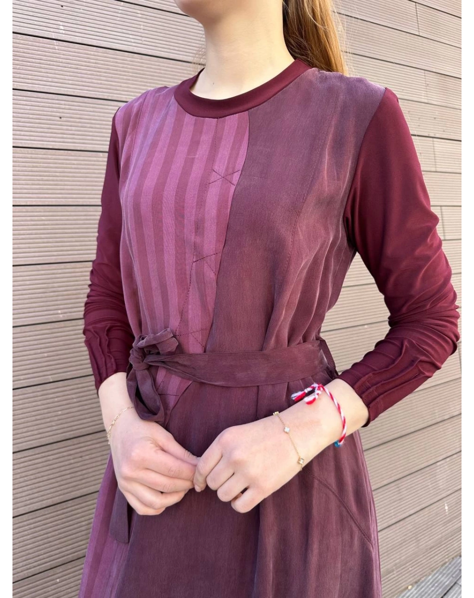 Misswhence 37839 Bordo İpek Elbise