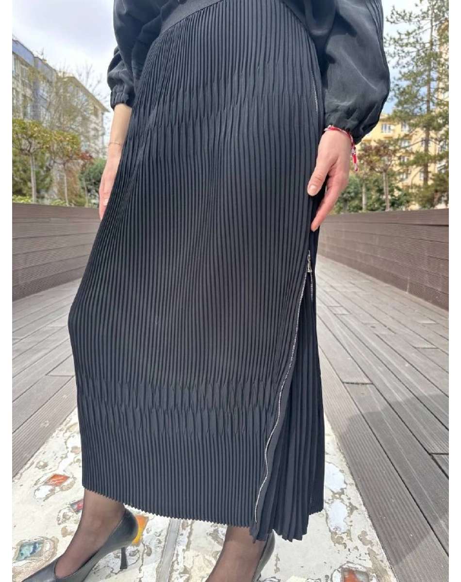 Misswhence 37921 Siyah Fermuarlı Etek