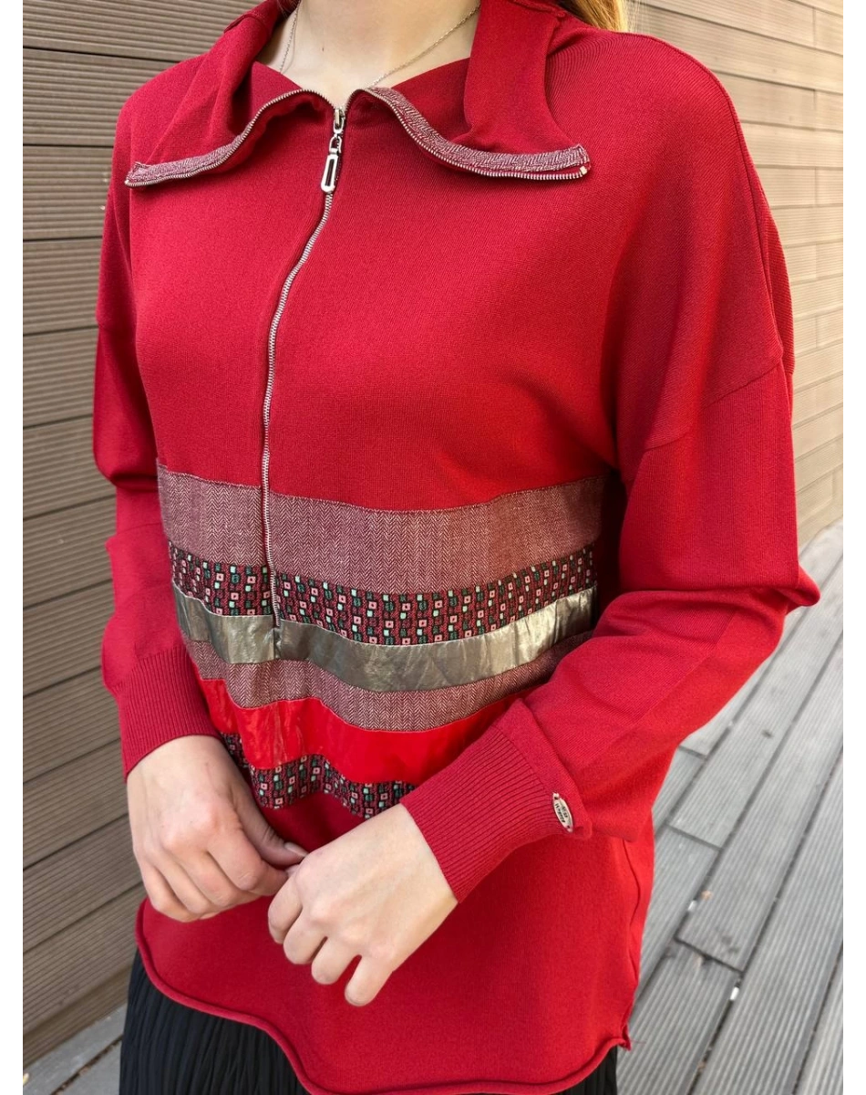 Misswhence 38001 Kırmızı Triko Patchwork Tunik