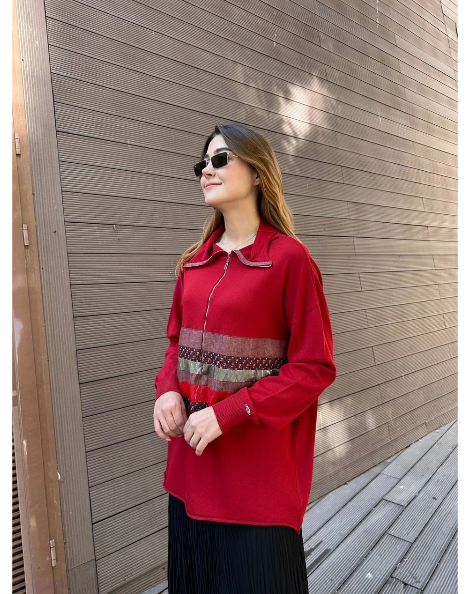 Misswhence 38001 Kırmızı Triko Patchwork Tunik