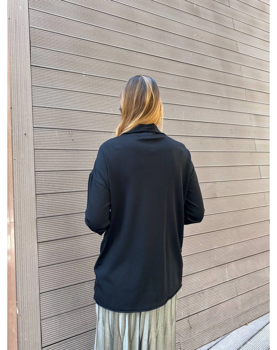 Misswhence 38001 Siyah Triko Patchwork Tunik