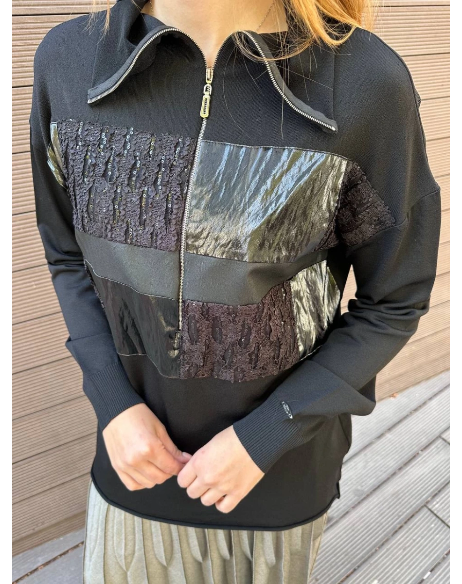 Misswhence 38001 Siyah Triko Patchwork Tunik