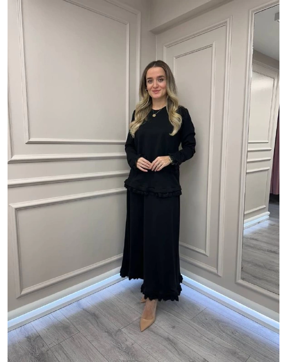 Misswhence 38004 Siyah Güpür Detaylı Etekli Takım