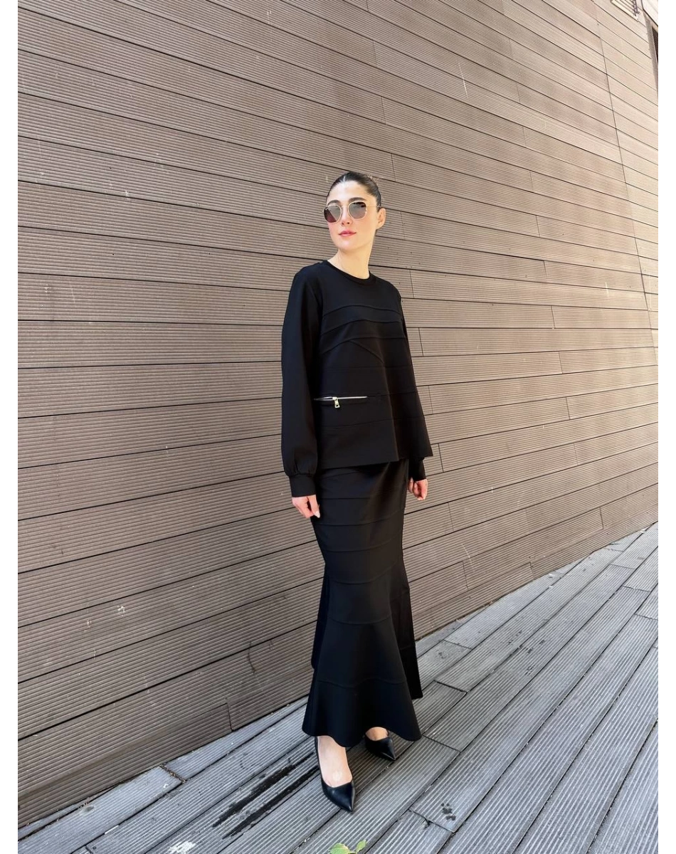 Misswhence 38006 Siyah Fermuar Detaylı Takım