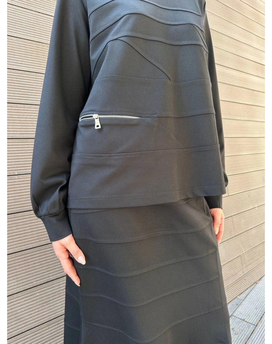 Misswhence 38006 Siyah Fermuar Detaylı Takım