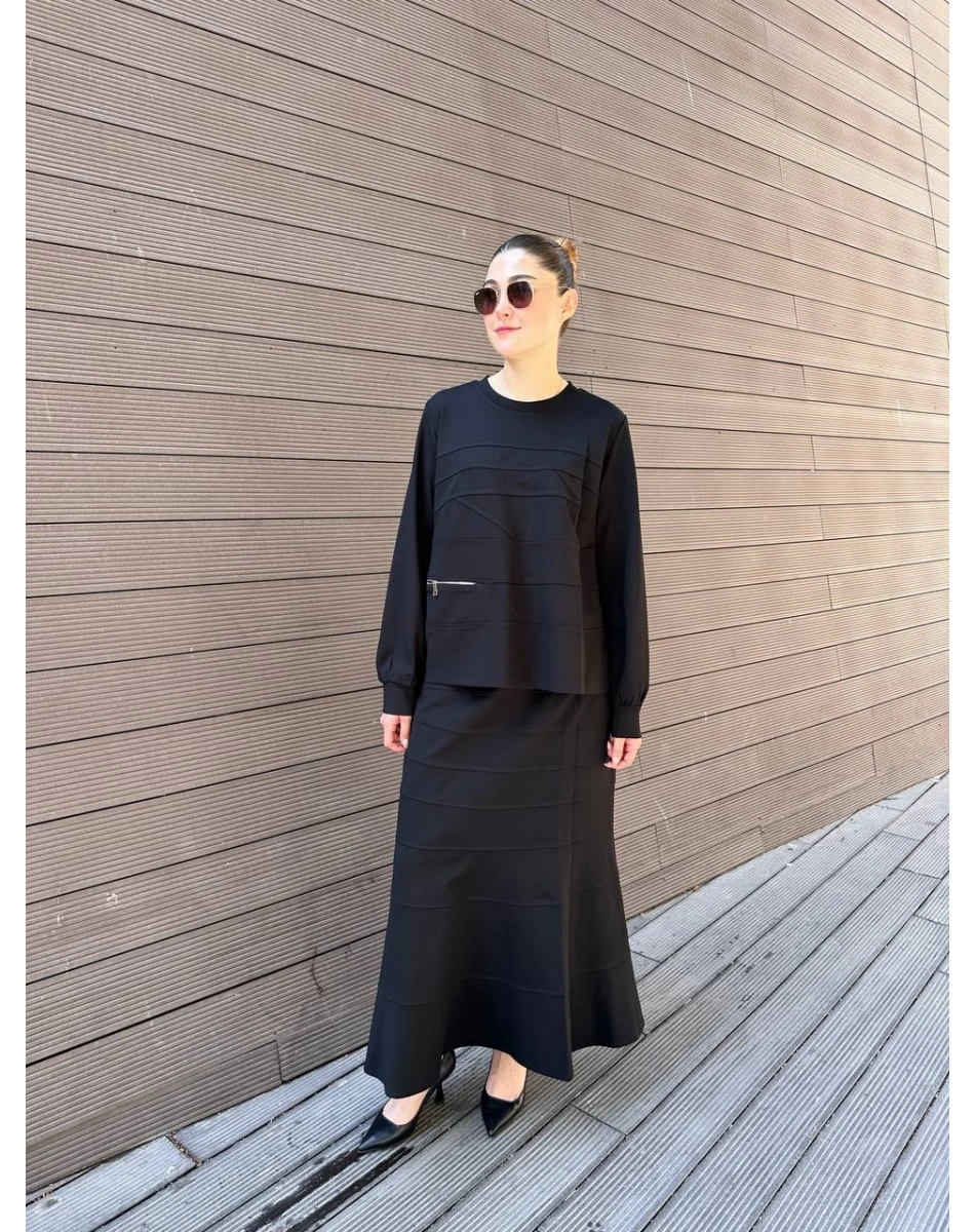 Misswhence 38006 Siyah Fermuar Detaylı Takım