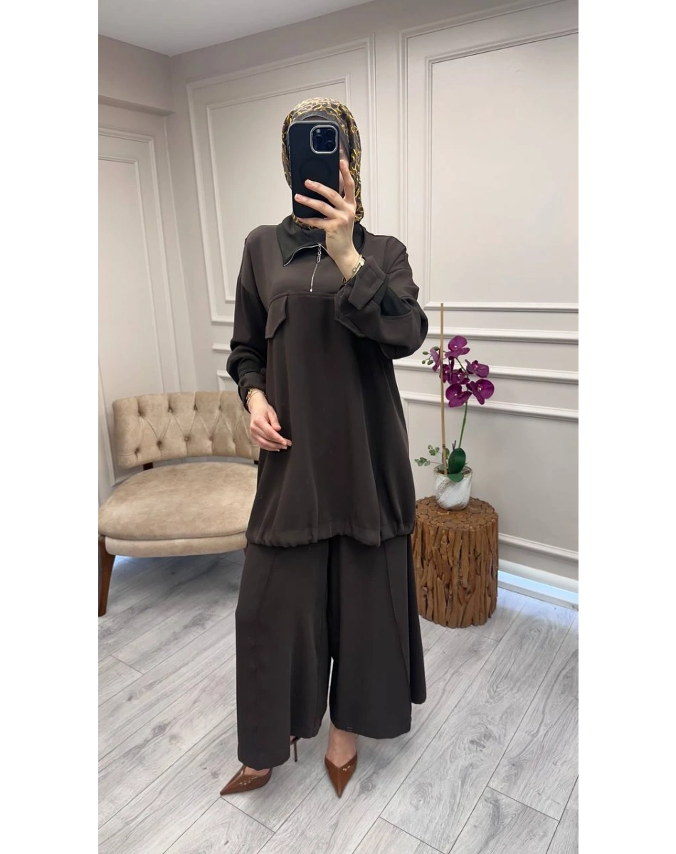 Misswhence 38008 Kahverengi Pantolonlu Takım