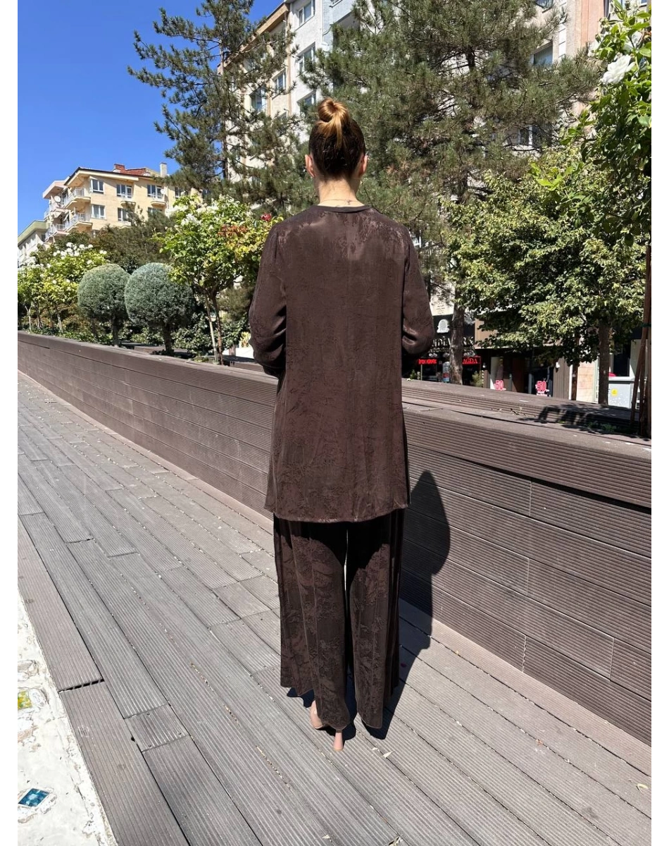 Misswhence 38010 Kahverengi Cupro Jakar Tunik Takım