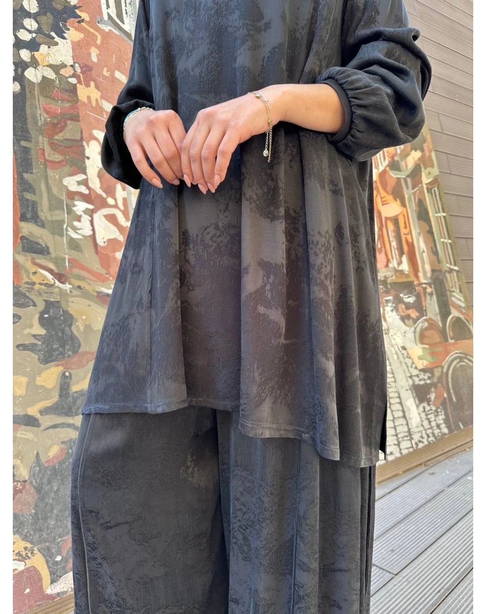 Misswhence 38010 Siyah Cupro Jakar Tunik Takım