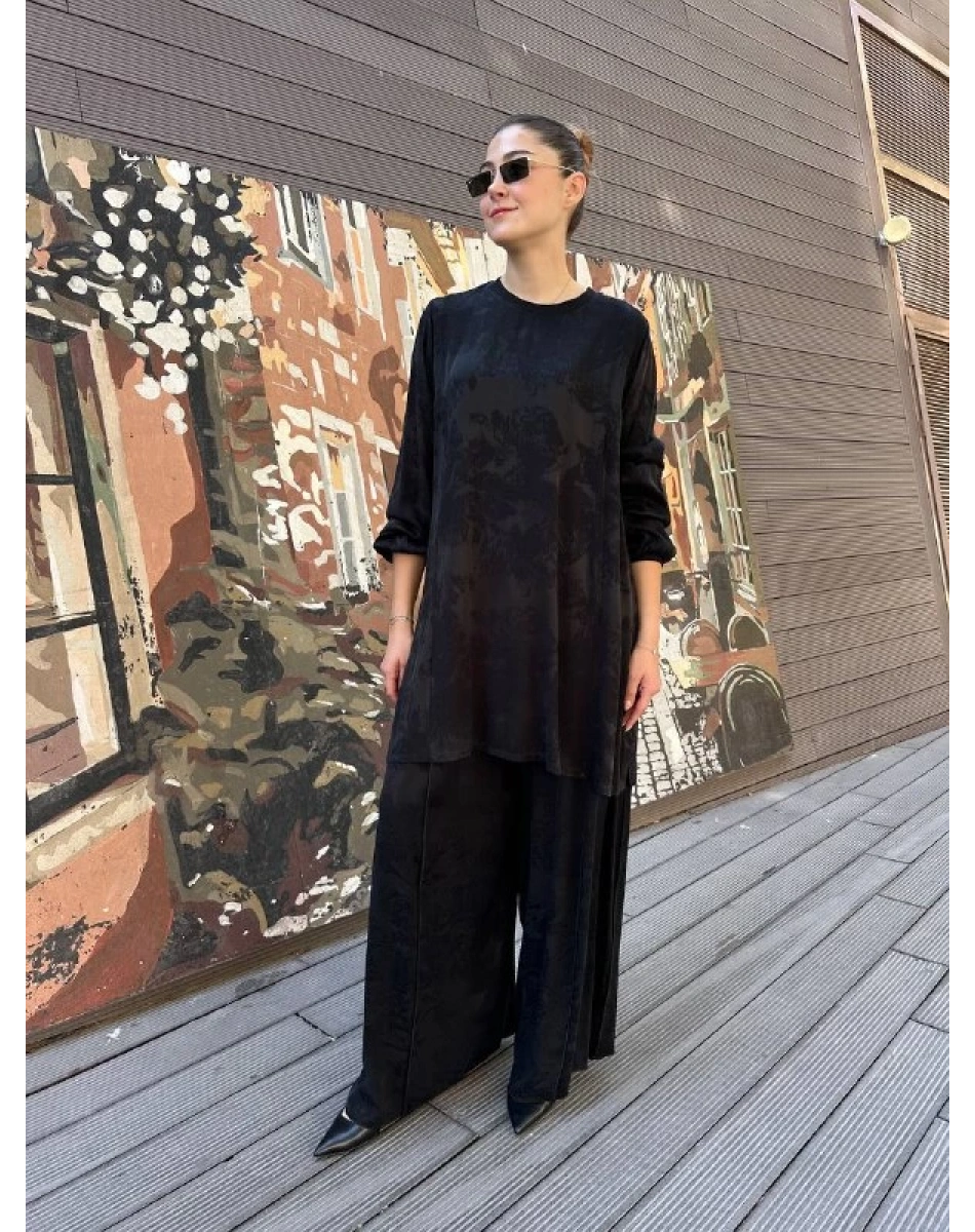 Misswhence 38010 Siyah Cupro Jakar Tunik Takım