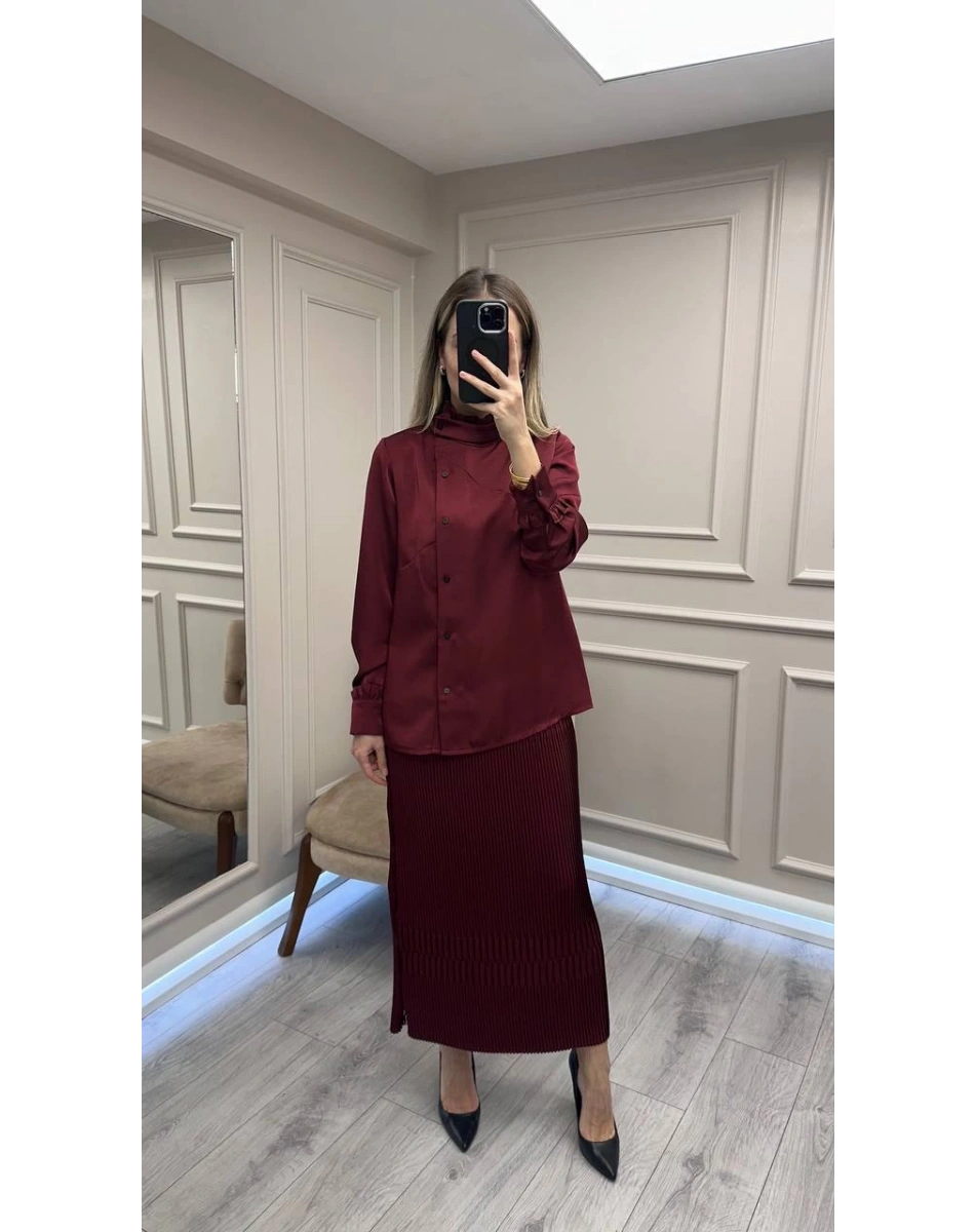 Misswhence 38015 Bordo Saten Etekli Takım