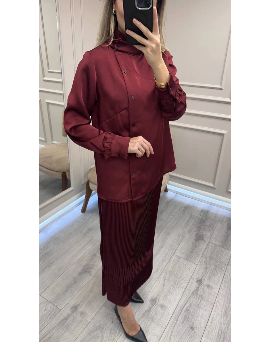 Misswhence 38015 Bordo Saten Etekli Takım