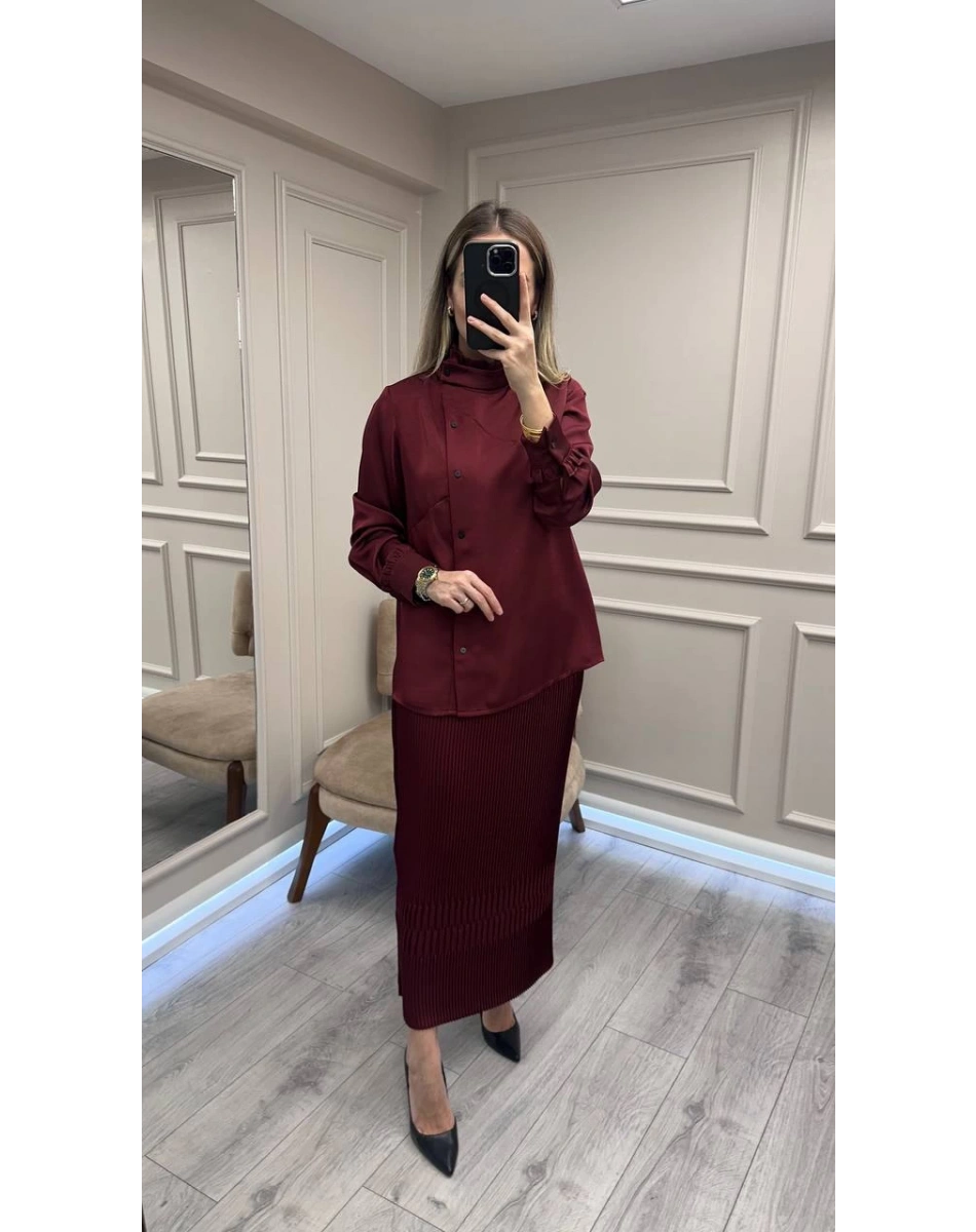 Misswhence 38015 Bordo Saten Etekli Takım