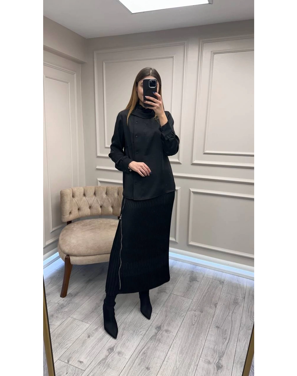 Misswhence 38015 Siyah Saten Etekli Takım