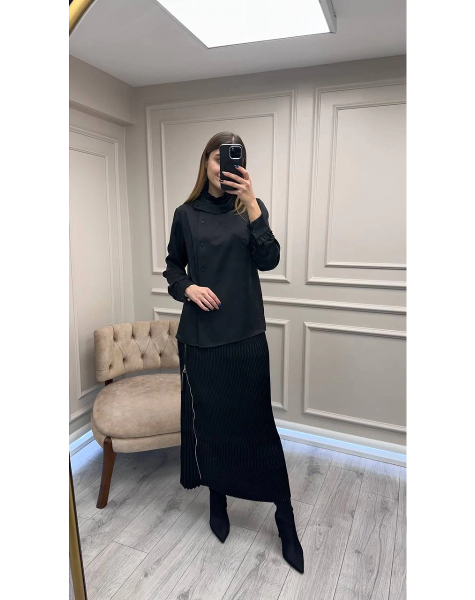 Misswhence 38015 Siyah Saten Etekli Takım