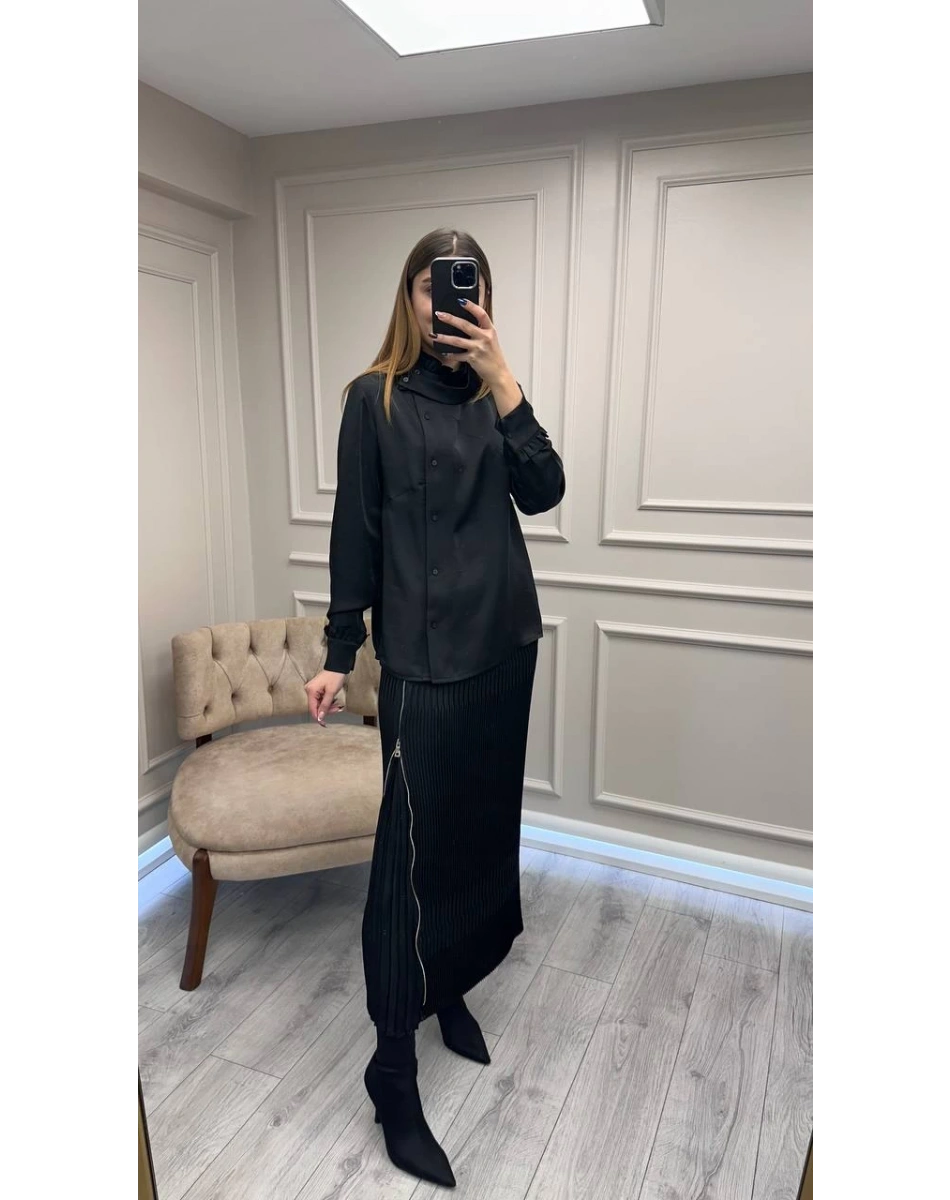 Misswhence 38015 Siyah Saten Etekli Takım