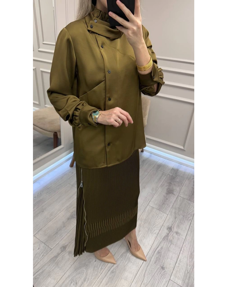 Misswhence 38015 Yeşil Saten Etekli Takım