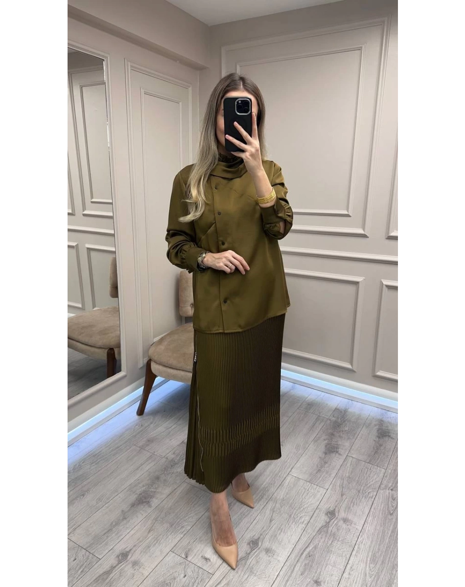 Misswhence 38015 Yeşil Saten Etekli Takım