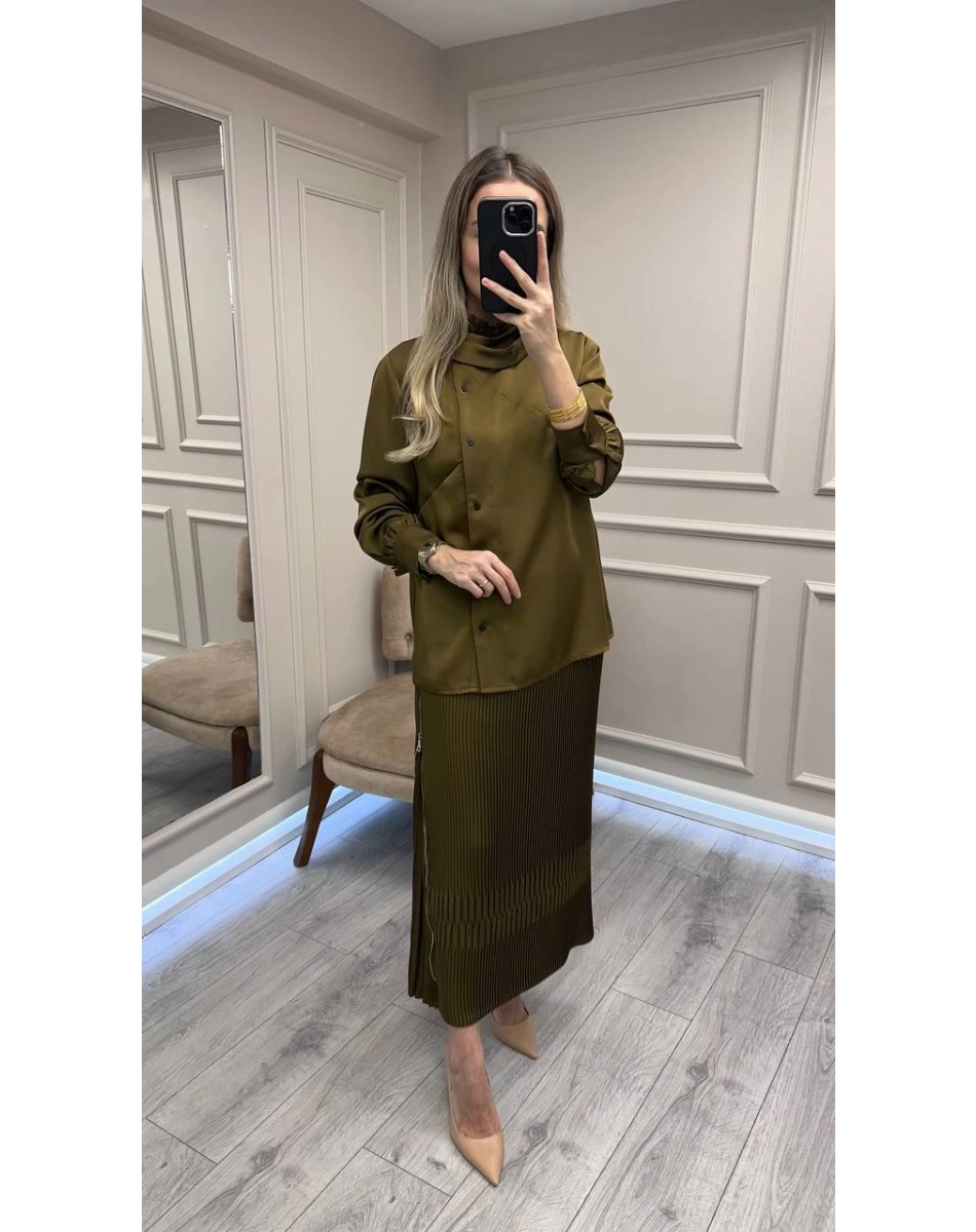 Misswhence 38015 Yeşil Saten Etekli Takım