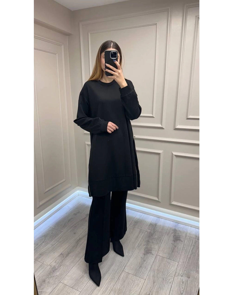 Misswhence 38020 Siyah Yanları Fermuar Detaylı Tunik