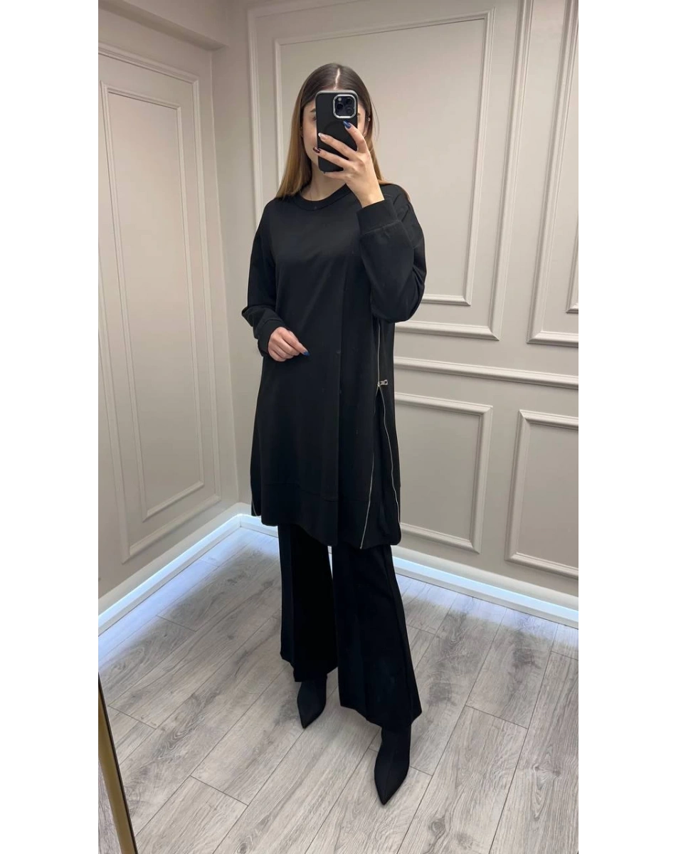 Misswhence 38020 Siyah Yanları Fermuar Detaylı Tunik