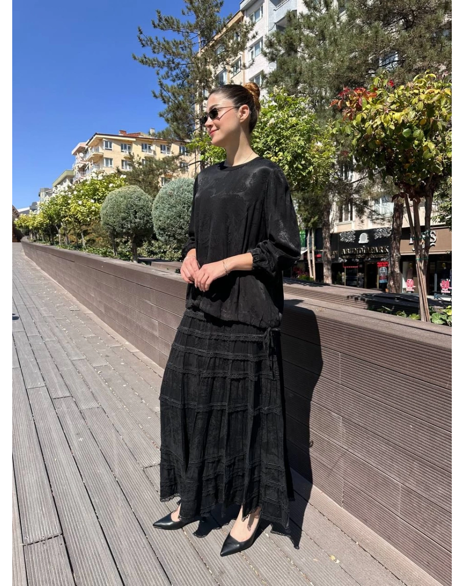 Misswhence 38025 Siyah Cupro Dantelli Takım