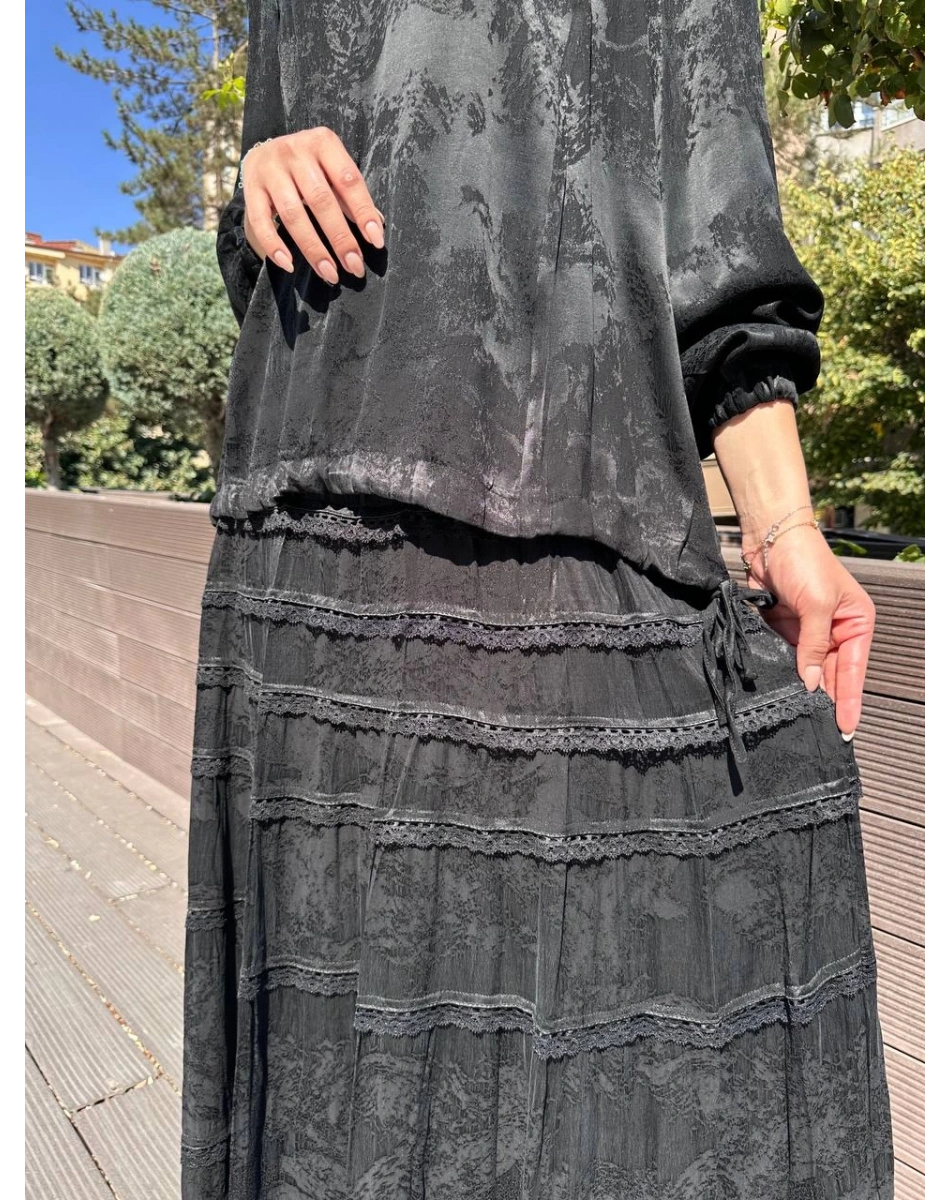 Misswhence 38025 Siyah Cupro Dantelli Takım