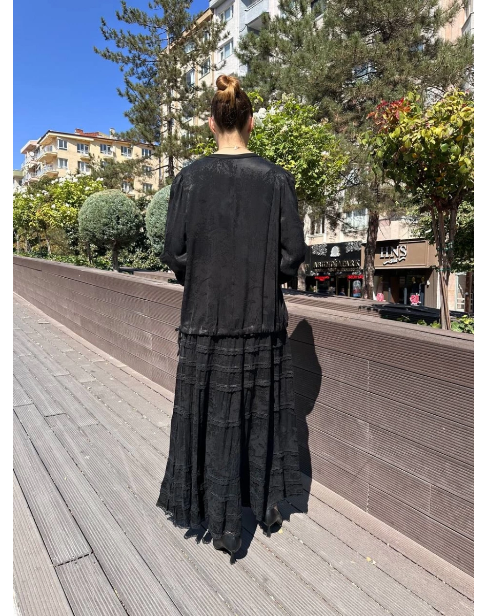 Misswhence 38025 Siyah Cupro Dantelli Takım