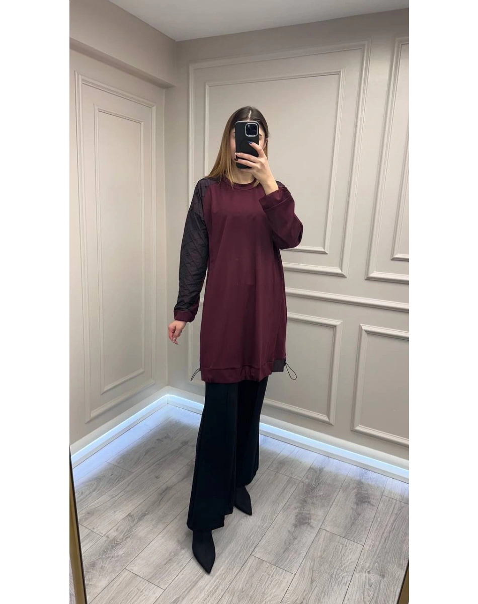 Misswhence 38040 Bordo Kolları Detaylı Tunik