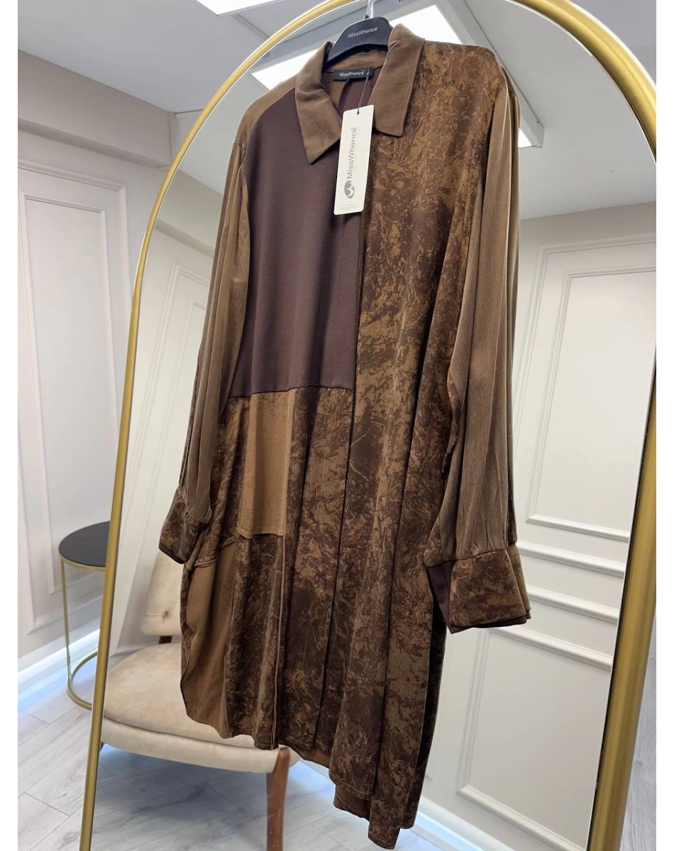 Misswhence 38303 Kahverengi Patchwork Cupro Tunik