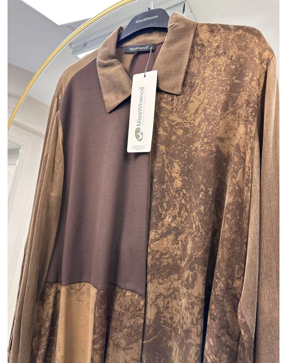 Misswhence 38303 Kahverengi Patchwork Cupro Tunik