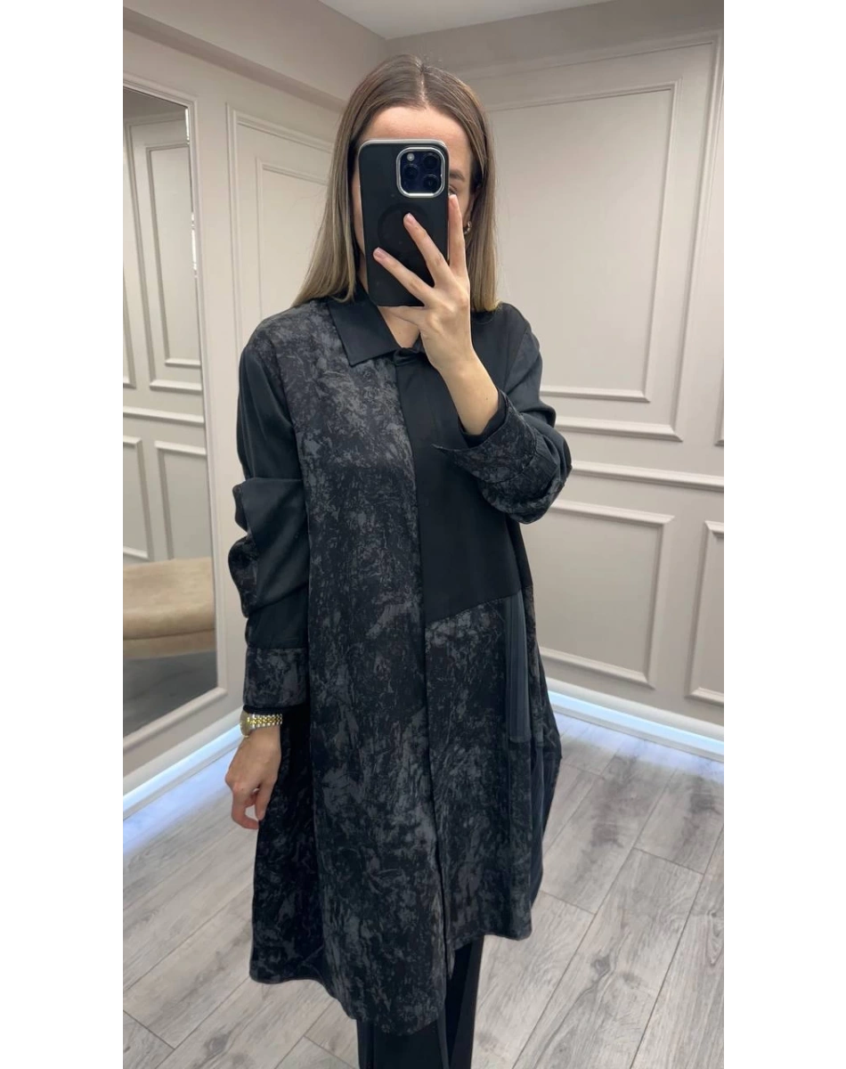 Misswhence 38303 Siyah Patchwork Cupro Tunik