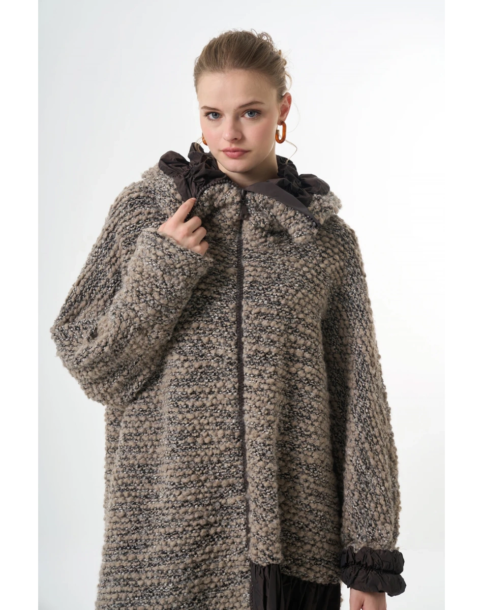 Misswhence 38422 Gri Triko Yün Kap