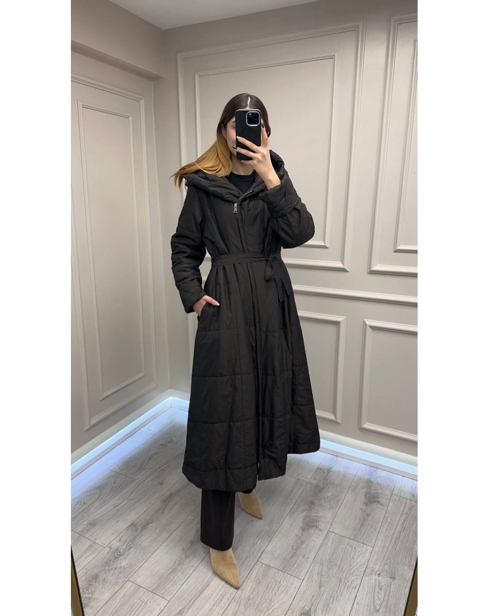 Misswhence 38513 Kahverengi İçi Pamuk Kumaş Kaban