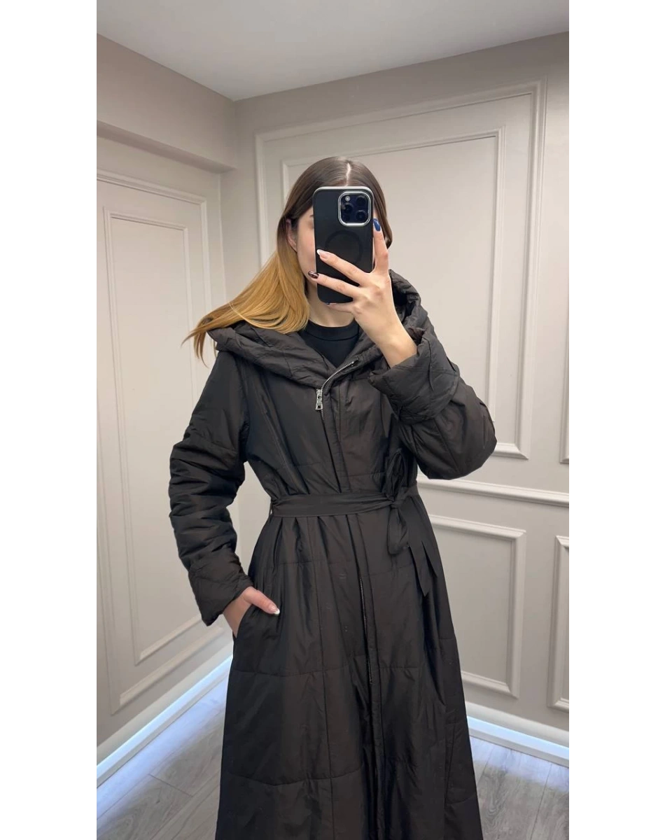 Misswhence 38513 Kahverengi İçi Pamuk Kumaş Kaban