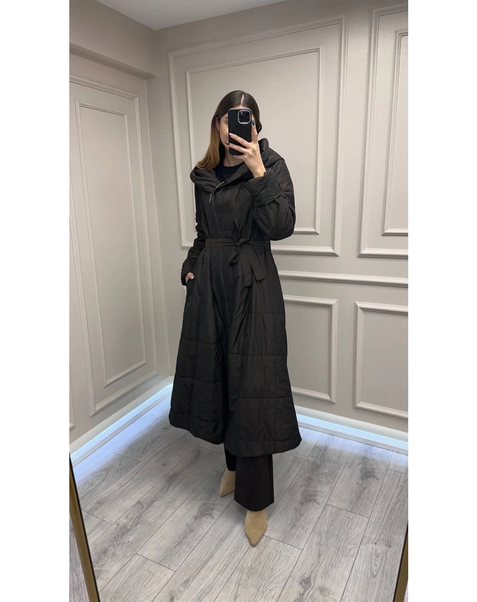 Misswhence 38513 Kahverengi İçi Pamuk Kumaş Kaban