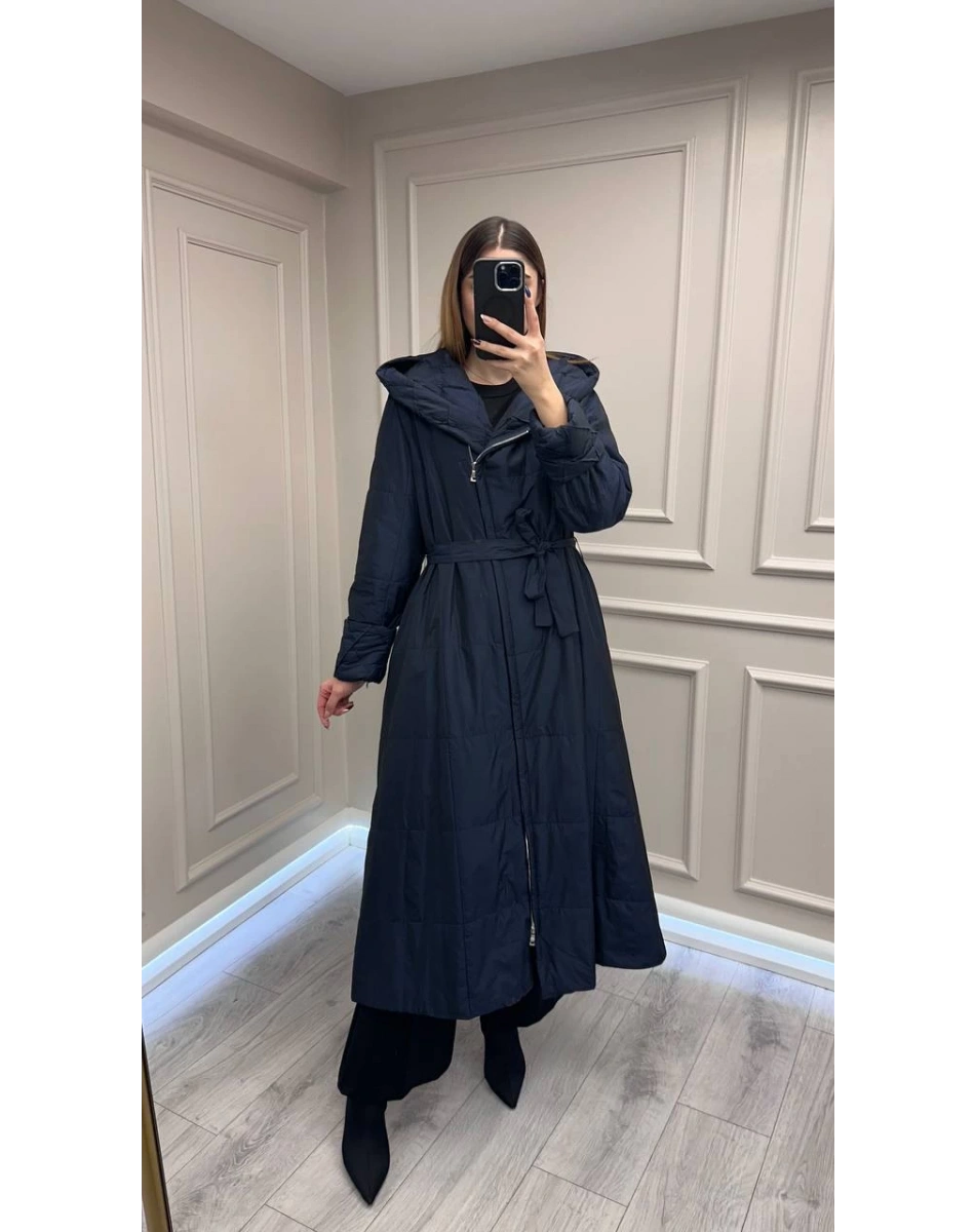 Misswhence 38513 Lacivert İçi Pamuk Kumaş Kaban