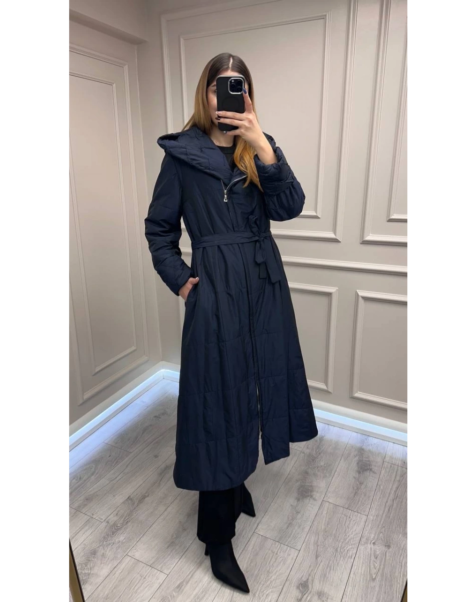 Misswhence 38513 Lacivert İçi Pamuk Kumaş Kaban