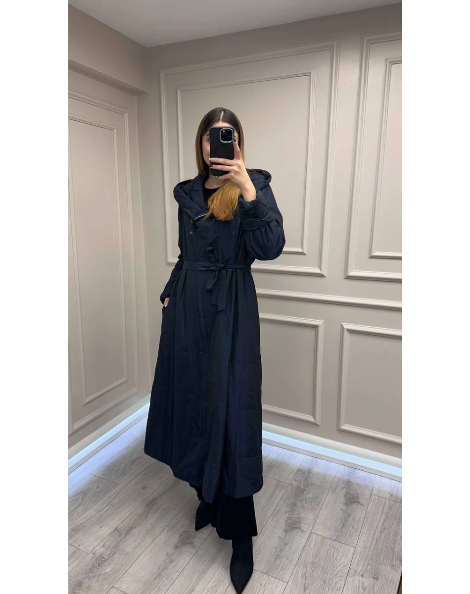 Misswhence 38513 Lacivert İçi Pamuk Kumaş Kaban