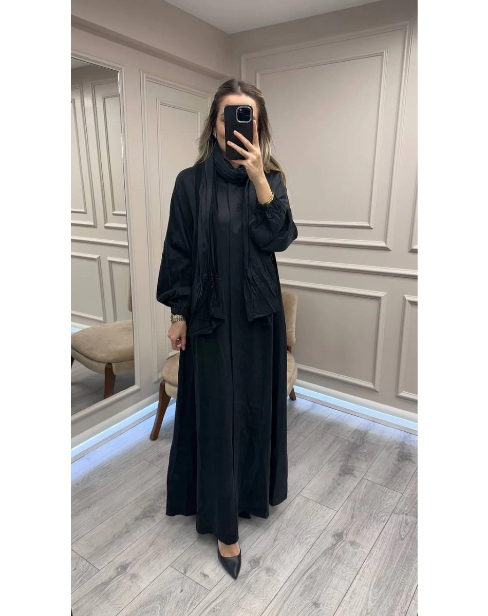 Misswhence 38514 Siyah Nakış Detaylı Şallı Ferace