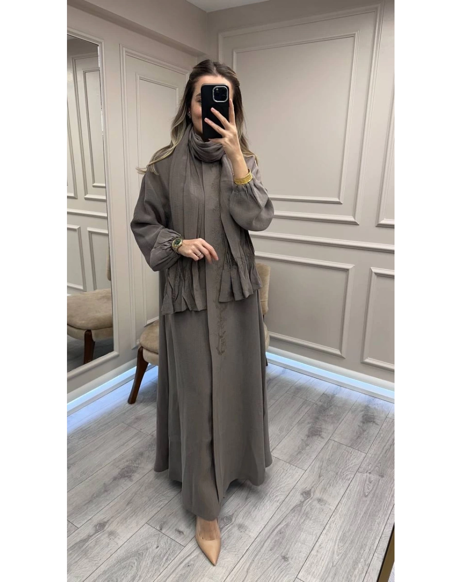 Misswhence 38514 Vizon Nakış Detaylı Şallı Ferace